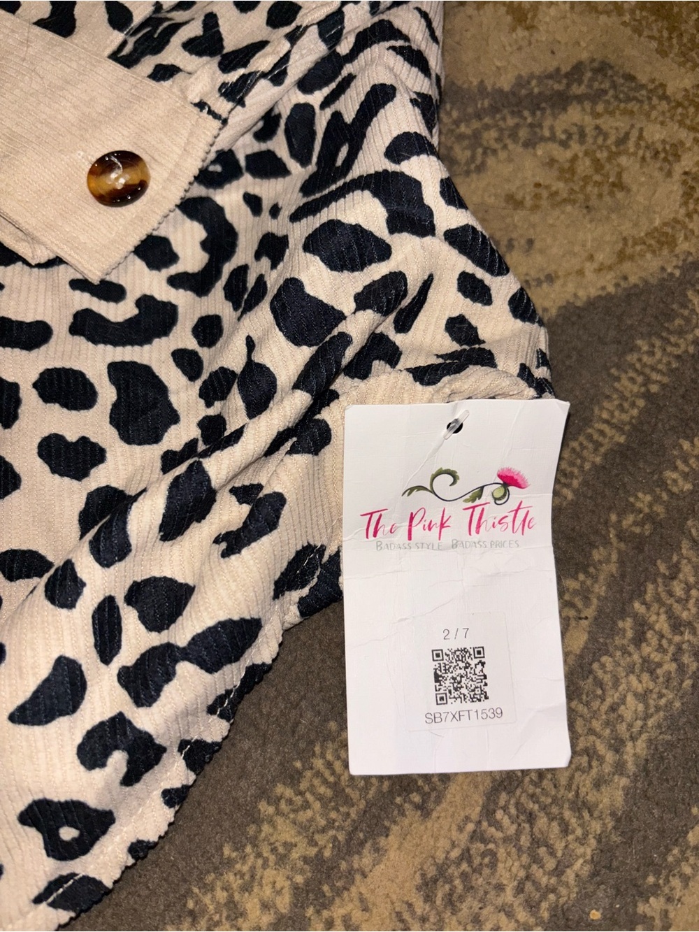 Cream Leopard-Print Button-Front Women's Blazer Shirt - Picture 7 of 7